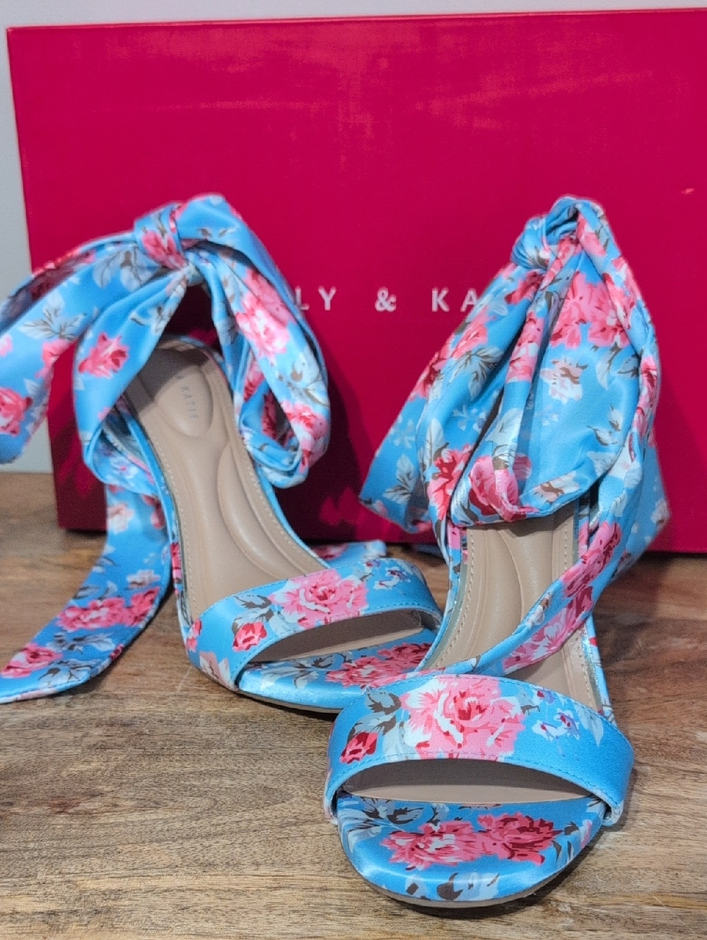 Kelly & Katie Blue Floral Wrap-Heel Sandals